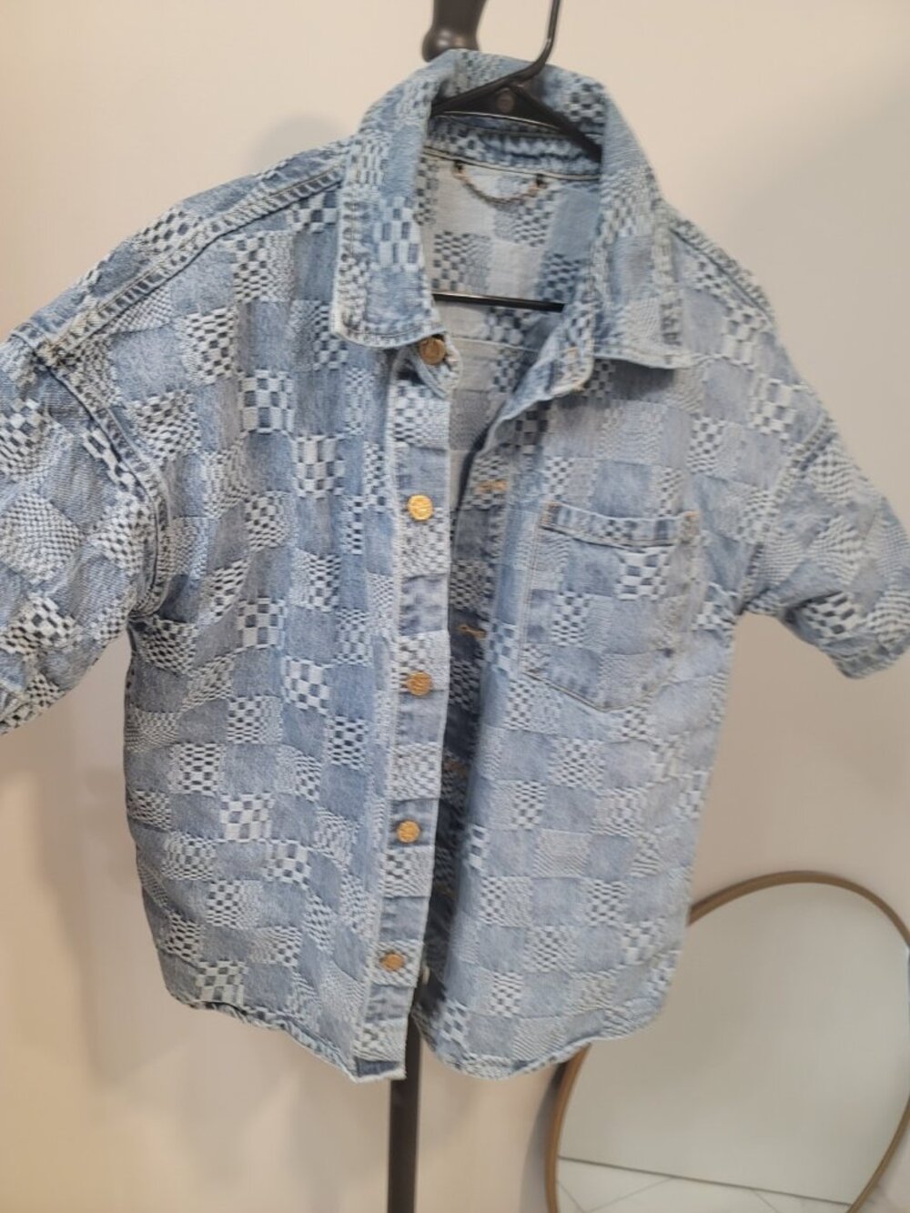 Louis Vuitton Men's 3D Denim Damier Short Sleeve Button-Up Shirt (IT 36) - Picture 2 of 12